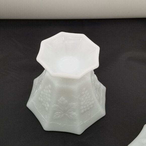 Vintage Milk Glass Footed Compote Candy Dish with Lid Grapes Leaves Pattern - Picture 6 of 9